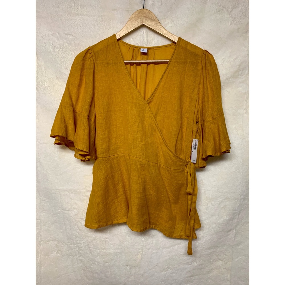 NWT Old Navy Medium Tie Wrap Blouse Mustard Yellow